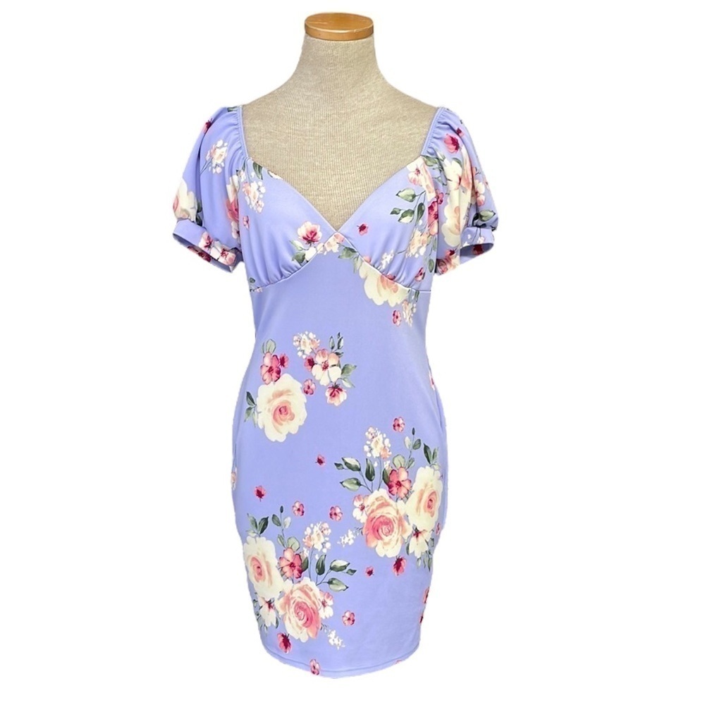 Melon Dress Womens Large L Purple Floral NWT  So Pretty Lavender Midi Sheath